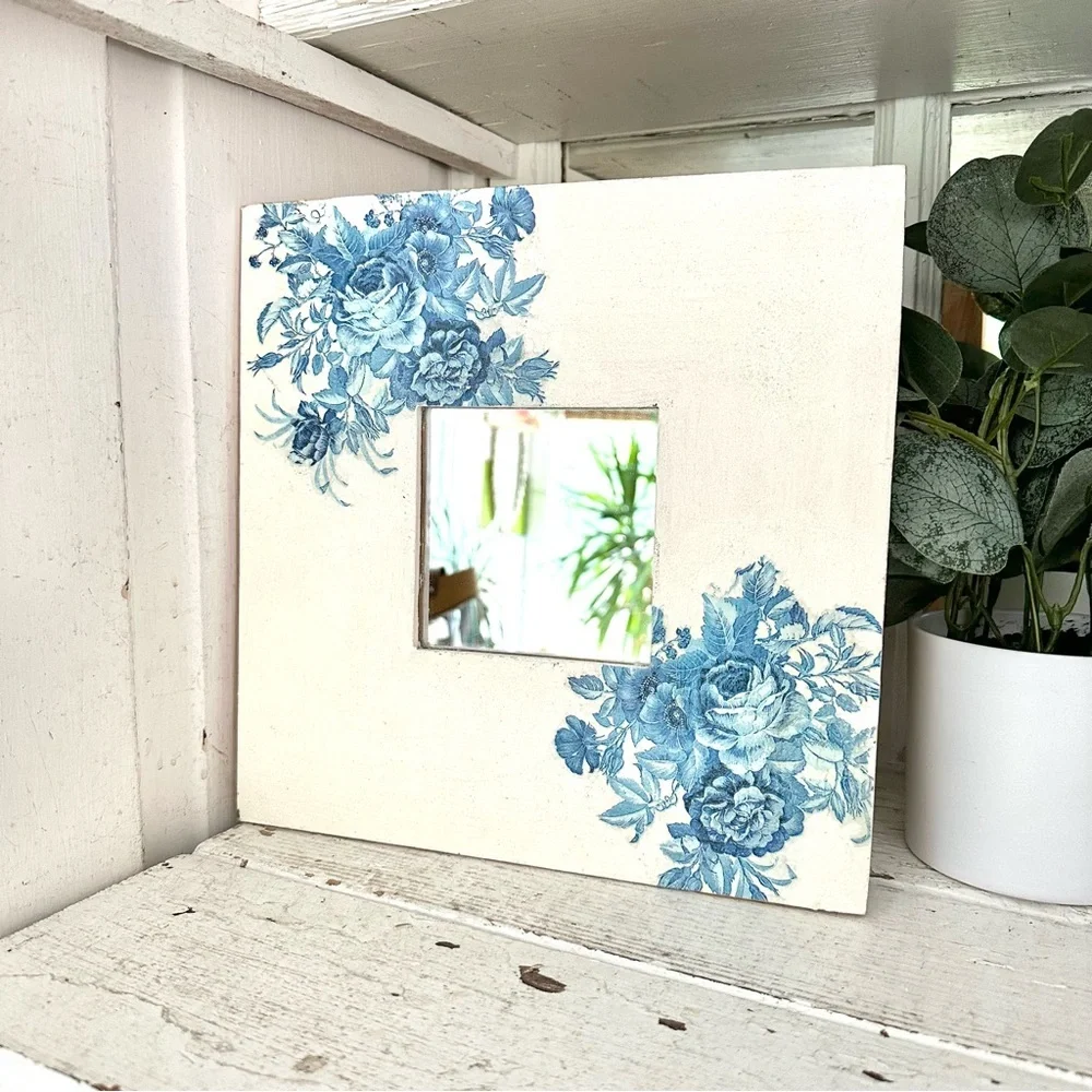 Blue Floral Square Wall Mirror
